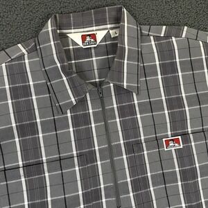 Ben Davis Shirt Mens Large Gray Plaid Half 1/4 Zip Short Sleeve Casual Workwear